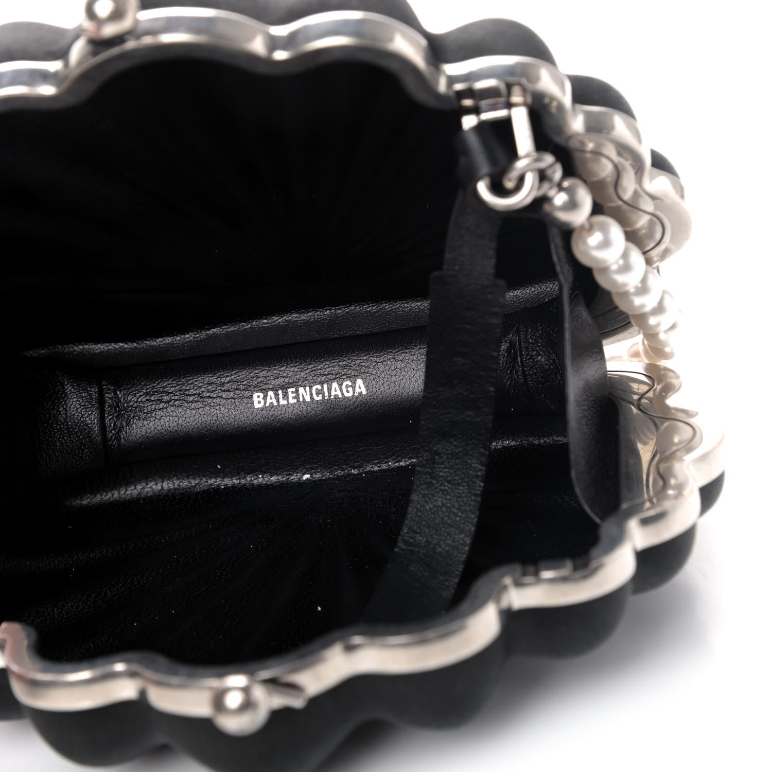 Balenciaga Satin Pearl Shell Clutch Bag Black 4 of 4