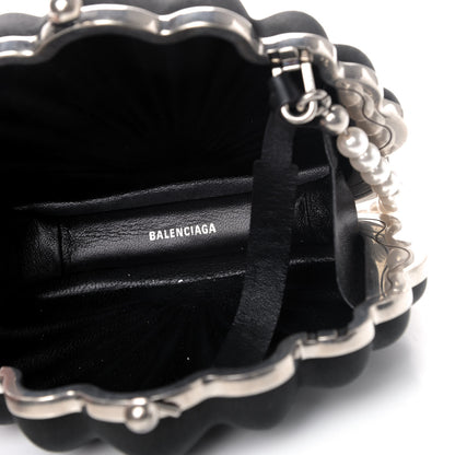 Balenciaga Satin Pearl Shell Clutch Bag Black 4 of 4