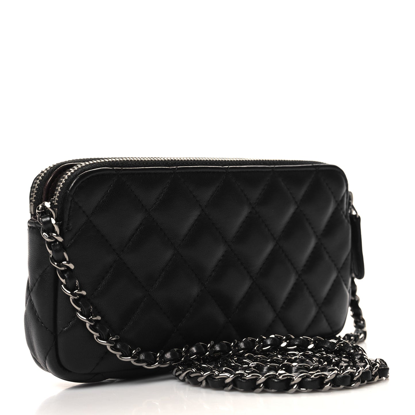 Lambskin Quilted Small Clutch With Chain Black