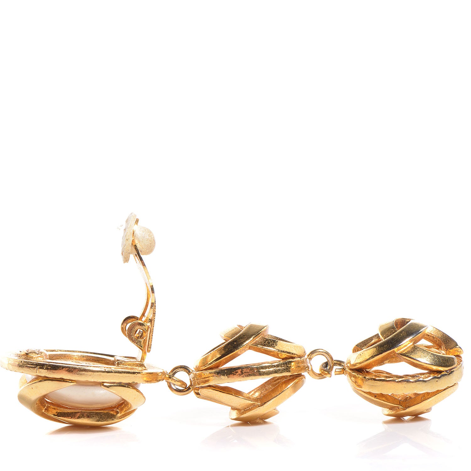 Chanel Pearl CC Drop Clip On Earrings Gold 3 of 4