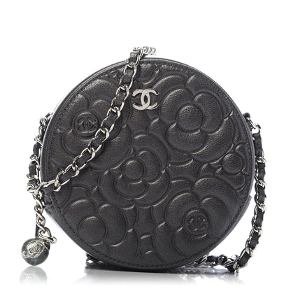 Chanel Goatskin Camellia Quilted Round Clutch With Chain Grey 1 of 10