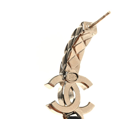 Chanel Metal Crystal Lambskin Quilted CC Chain Hoop Earrings Gold Black 4 of 4