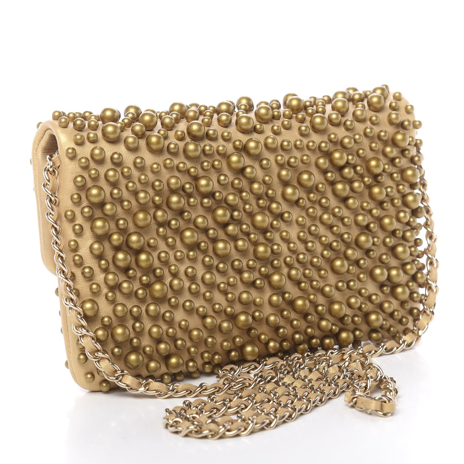 Chanel Lambskin Pearls Flap Gold 3 of 10