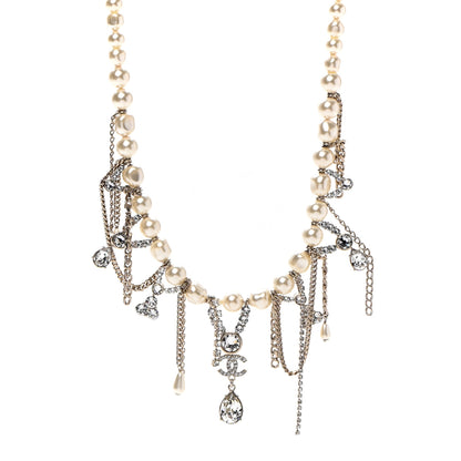 Chanel Pearl Crystal CC Dangle Short Necklace Gold 1 of 6
