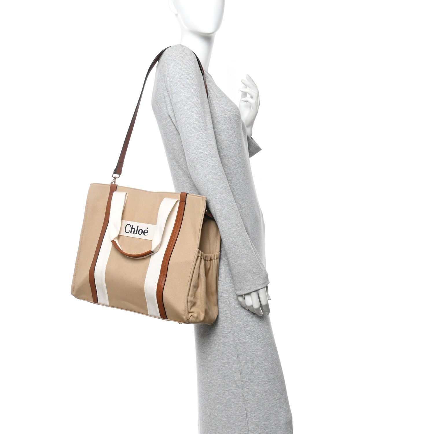 Chloe Cotton Calfskin Diaper Bag White Brown 2 of 14
