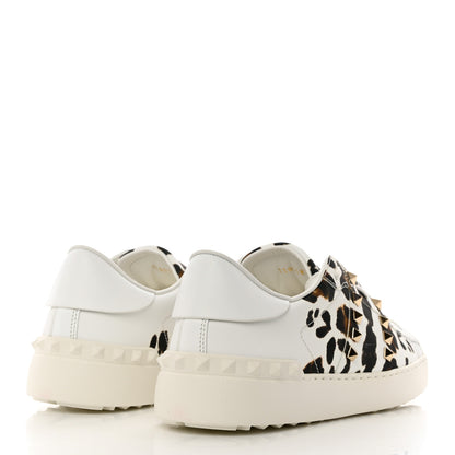 Valentino Garavani Calfskin Leopard Print Rockstud Untitled Open Sneakers 39 White 4 of 11