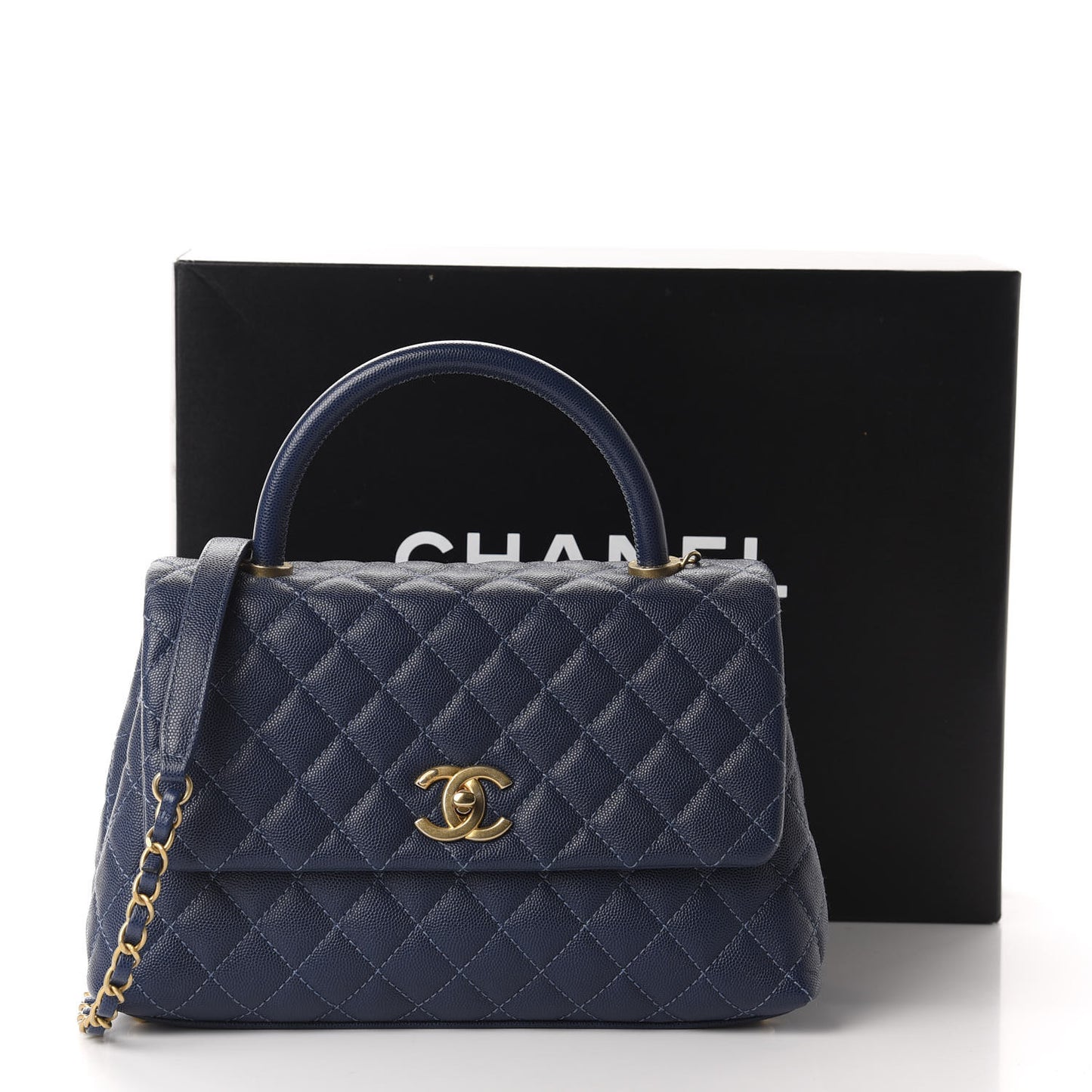 Caviar Quilted Small Coco Handle Flap Blue