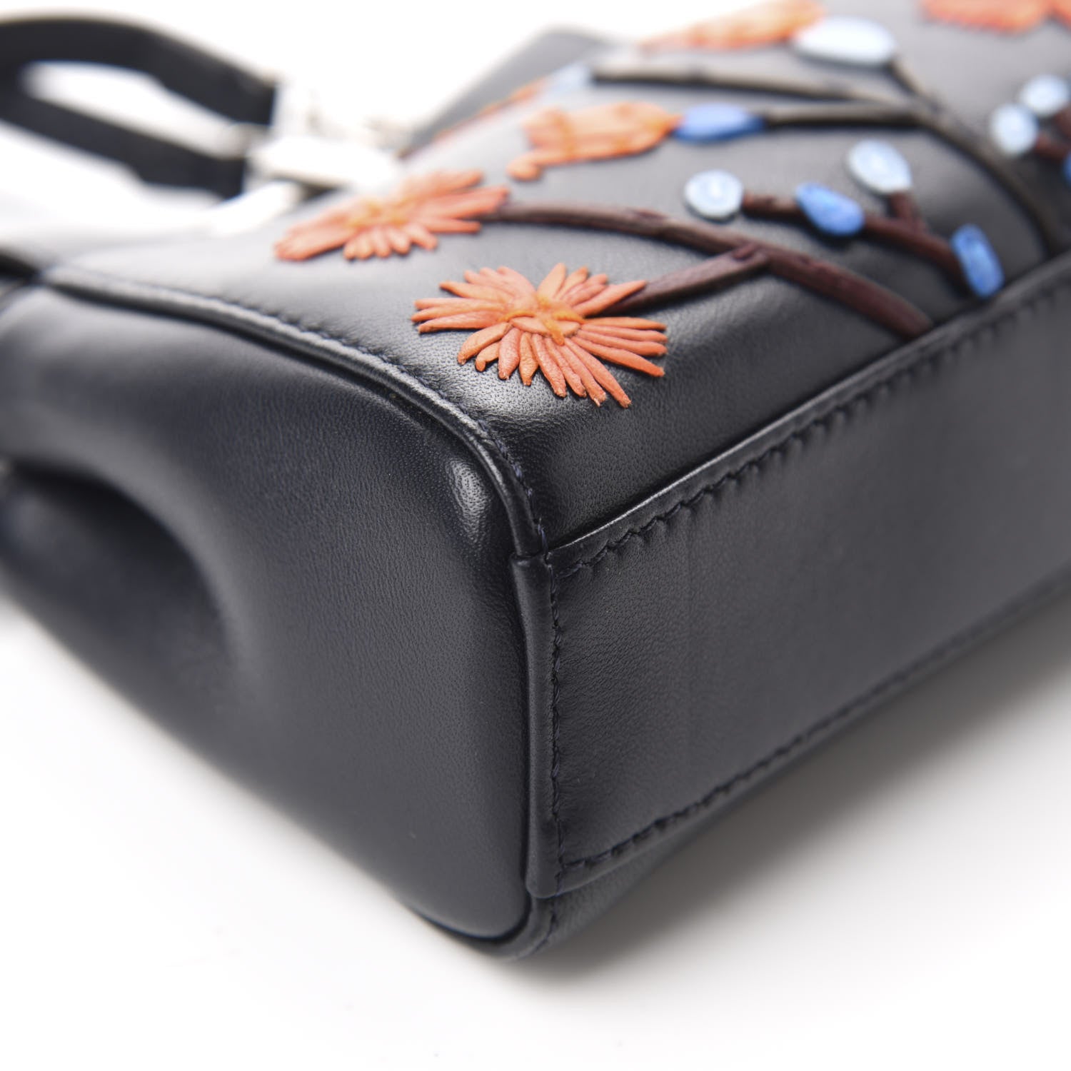 Fendi Shiny Nappa Botanic Garden Embroidered Micro Peekaboo Iconic Satchel Ocean Arancio 6 of 10