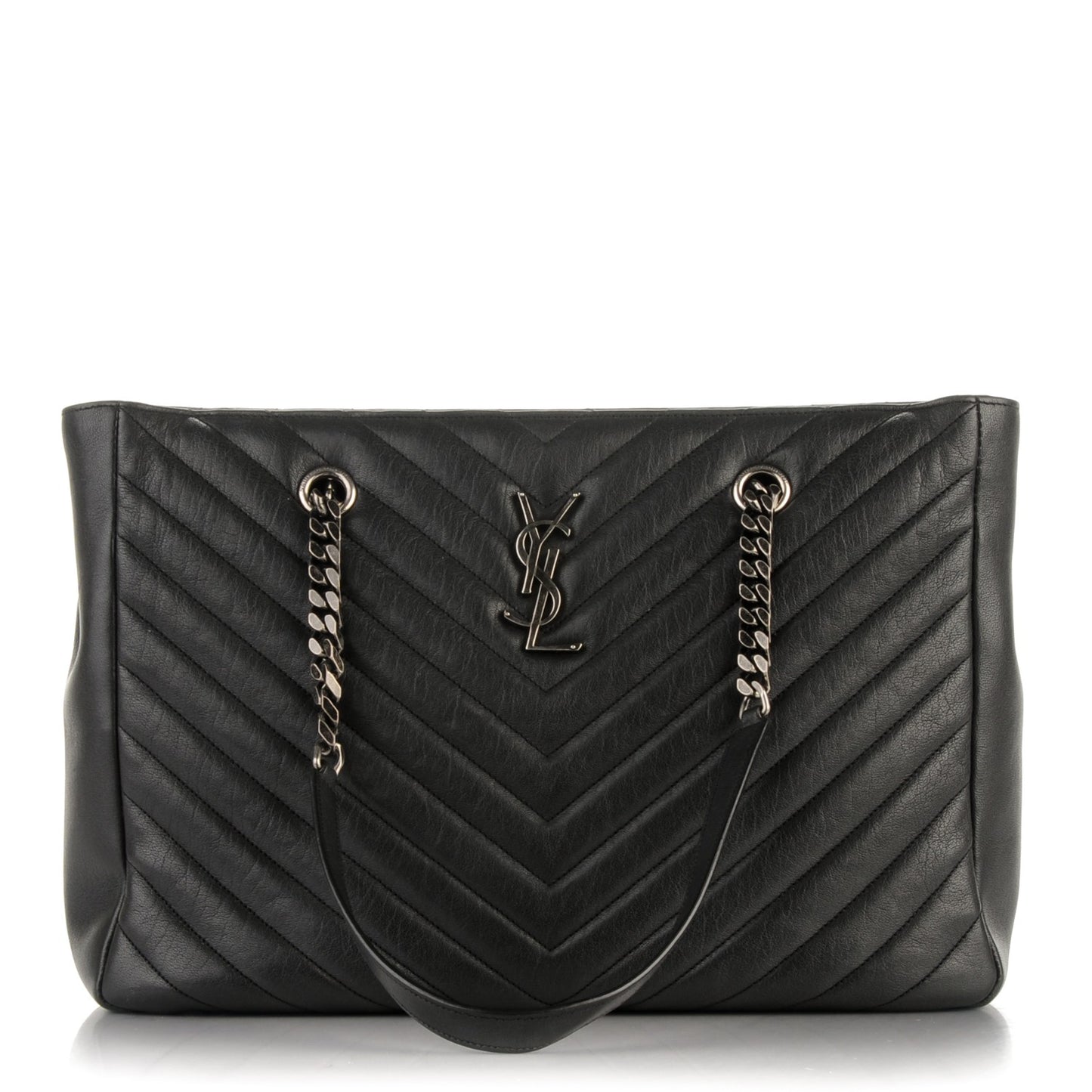Sheepskin Matelasse Chevron Large Monogram Shopping Bag Black