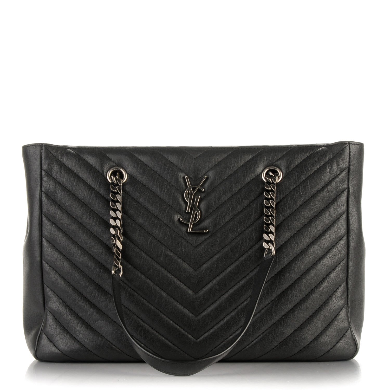 Saint Laurent Sheepskin Matelasse Chevron Large Monogram Shopping Bag Black 1 of 7