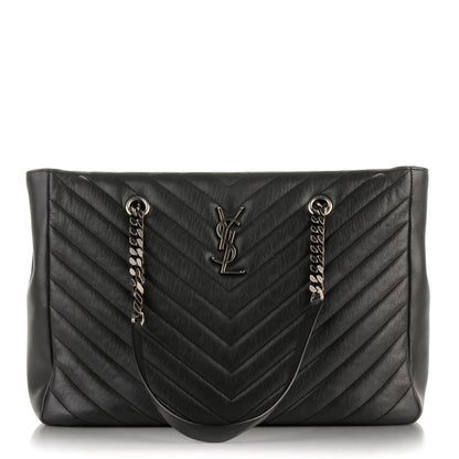 Saint Laurent Sheepskin Matelasse Chevron Large Monogram Shopping Bag Black 1 of 7