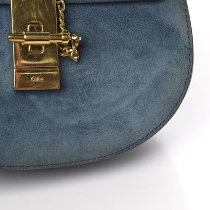 Chloe Suede Smooth Calfskin Mini Drew Shoulder Bag Majolica Blue 9 of 12