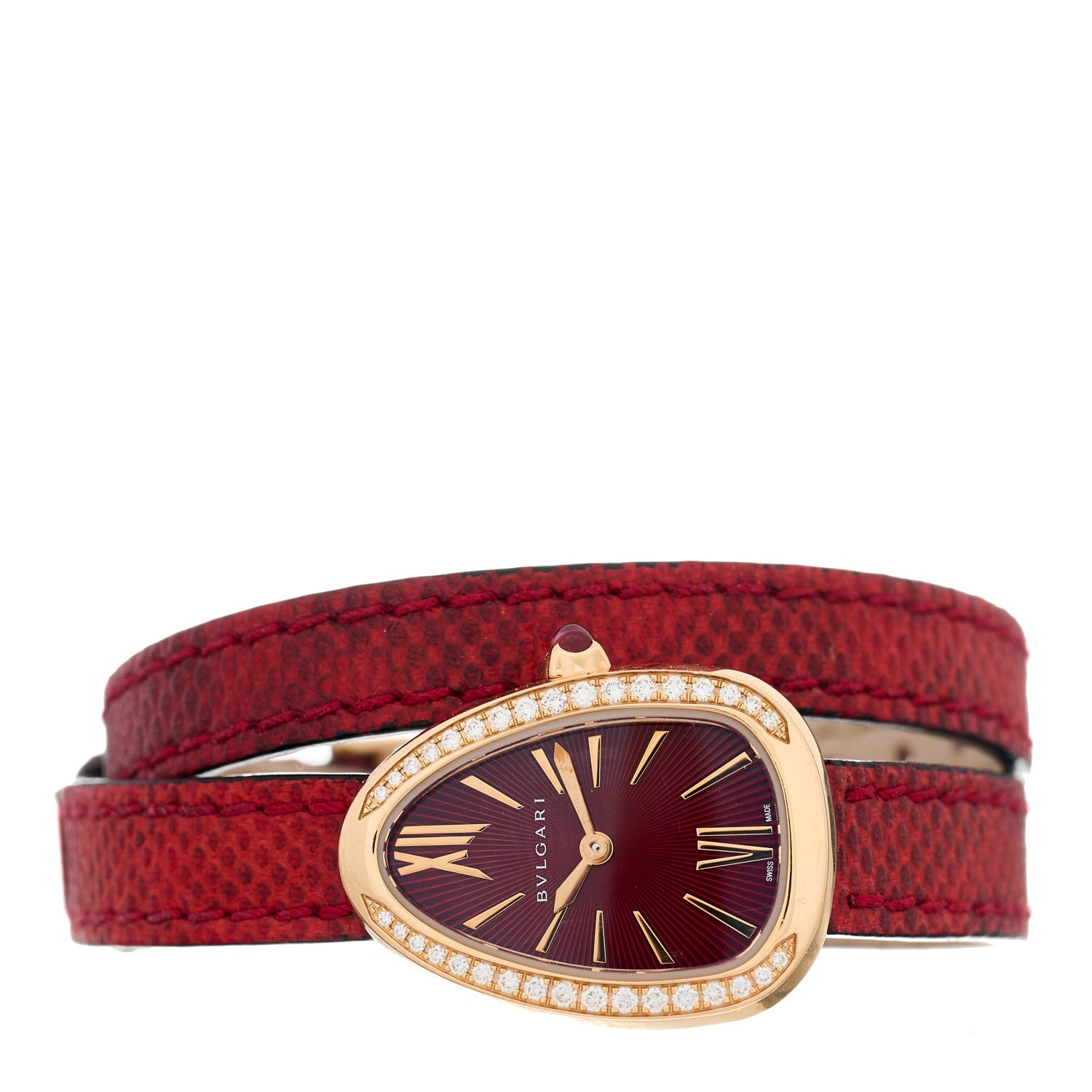 Bulgari 18K Rose Gold Lizard Diamond Bezel 20mm Serpenti Double Wrap Quartz Watch Red 2 of 4