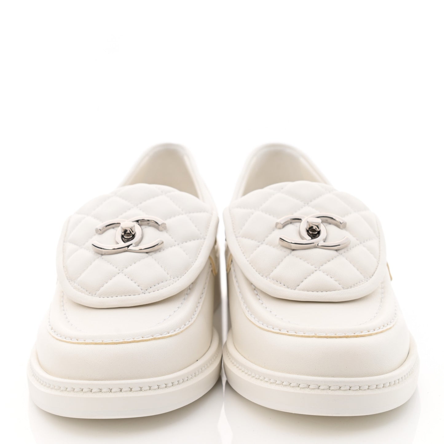 Lambskin Quilted CC Turnlock Loafers 38 White