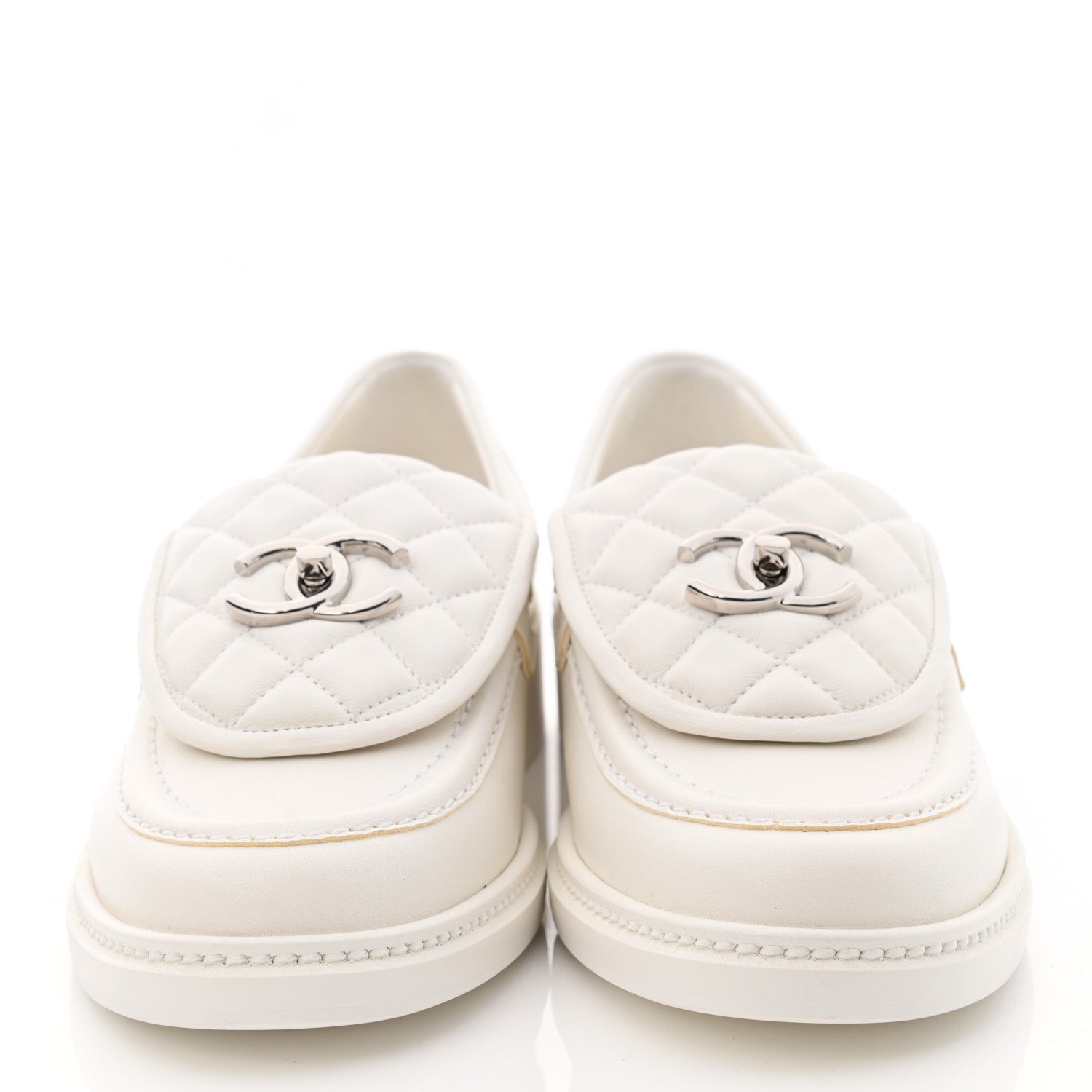 Chanel Lambskin Quilted CC Turnlock Loafers 38 White 2 of 9