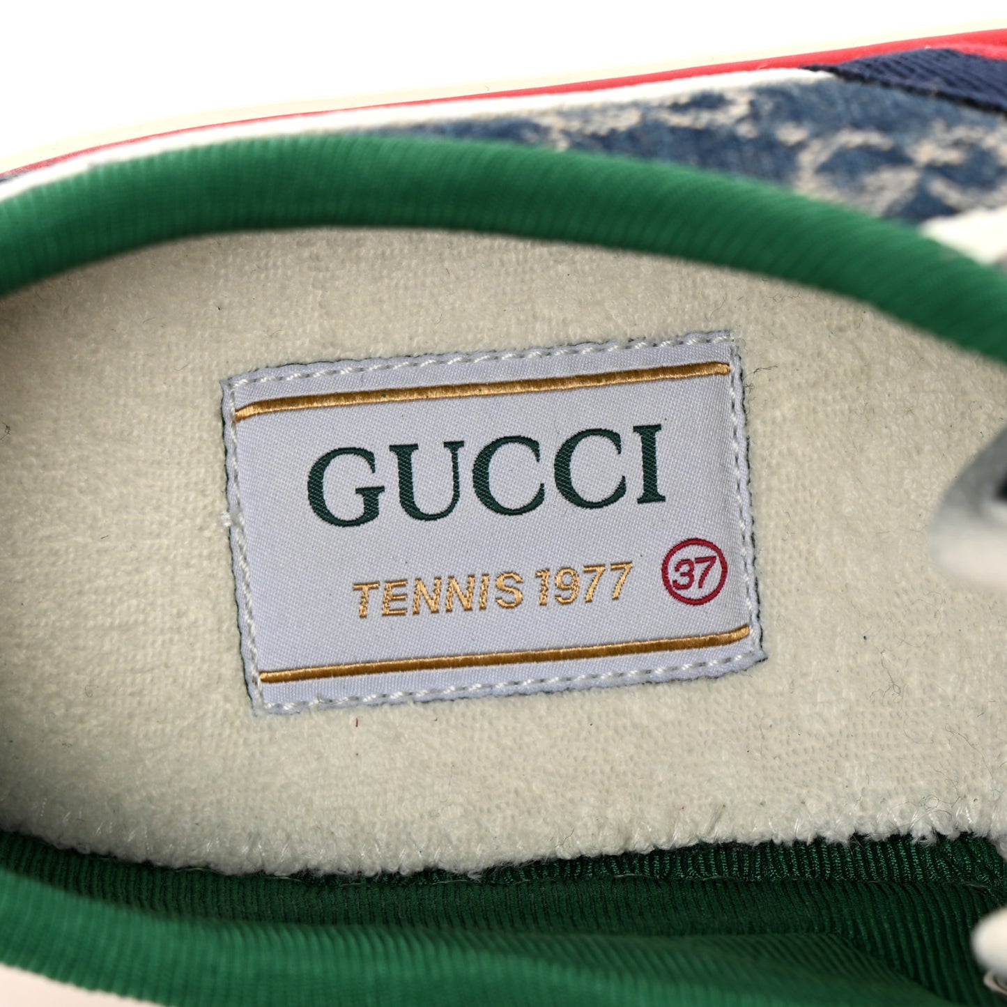 New Denim GG Monogram Web Womens 1977 Tennis Sneakers 37 Blue Tea Mystic White
