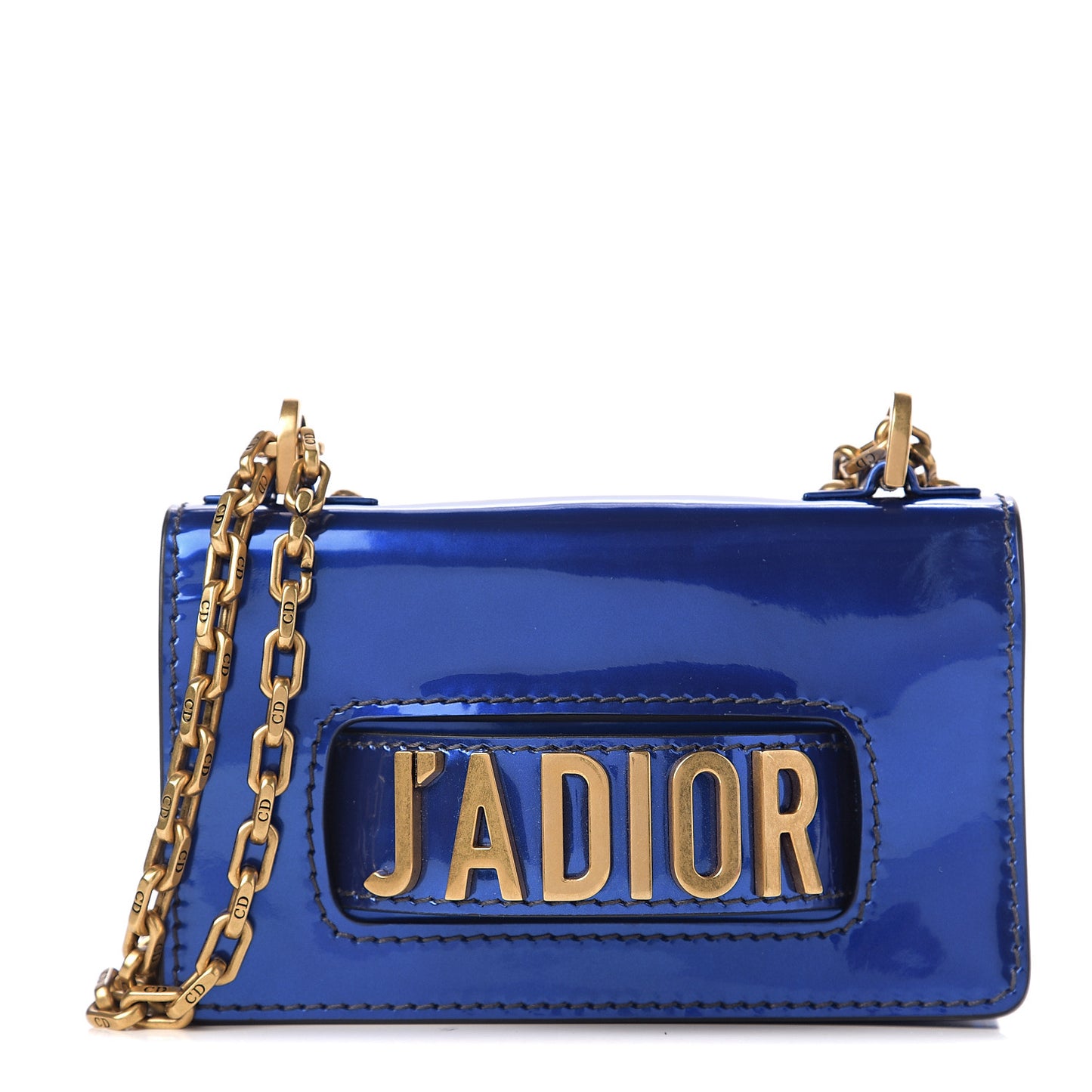 Metallic Calfskin J'Adior Mini Chain Flap Bag Blue