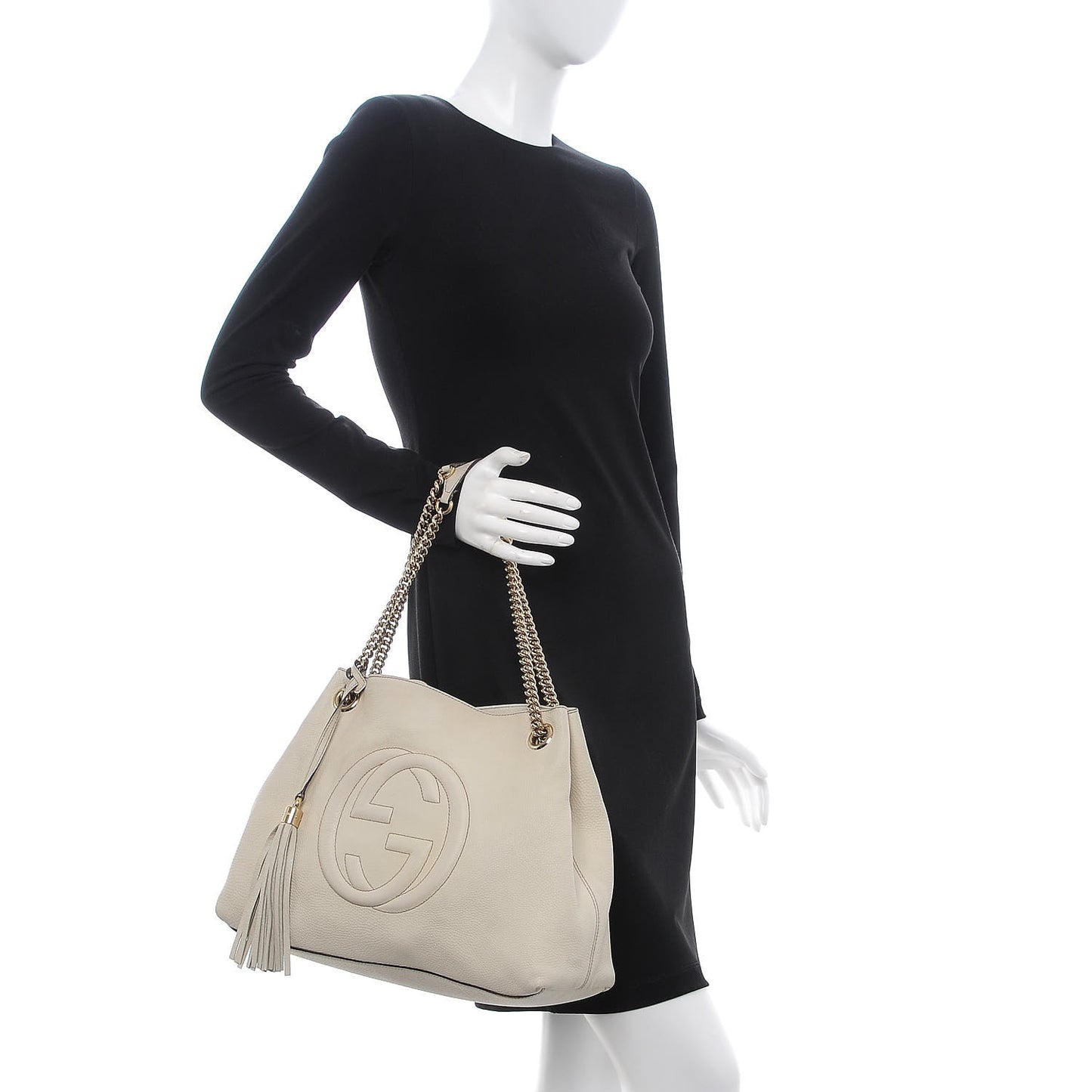 Pebbled Calfskin Medium Soho Chain Shoulder Bag Off White