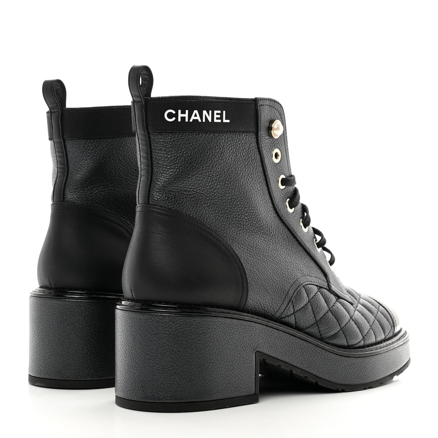 Pearly Calfskin Patent Calfskin Lace Up Combat Boots 38 Black