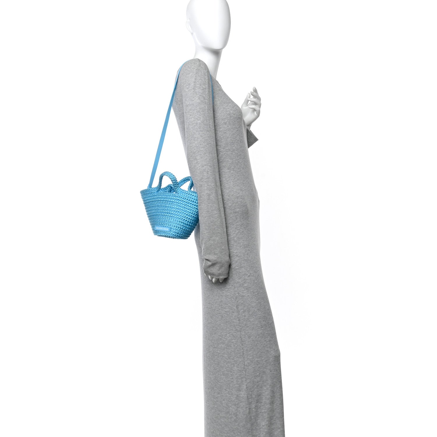 Balenciaga Nylon Lambskin Woven Mini Ibiza Basket With Strap Azur