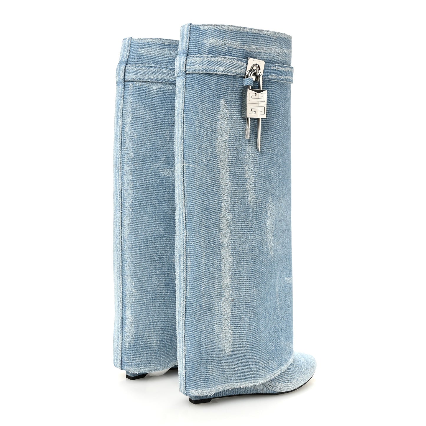 Washed Denim Shark Lock Pant Boots 37 Blue