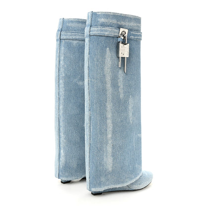 Givenchy Washed Denim Shark Lock Pant Boots 37 Blue 5 of 9