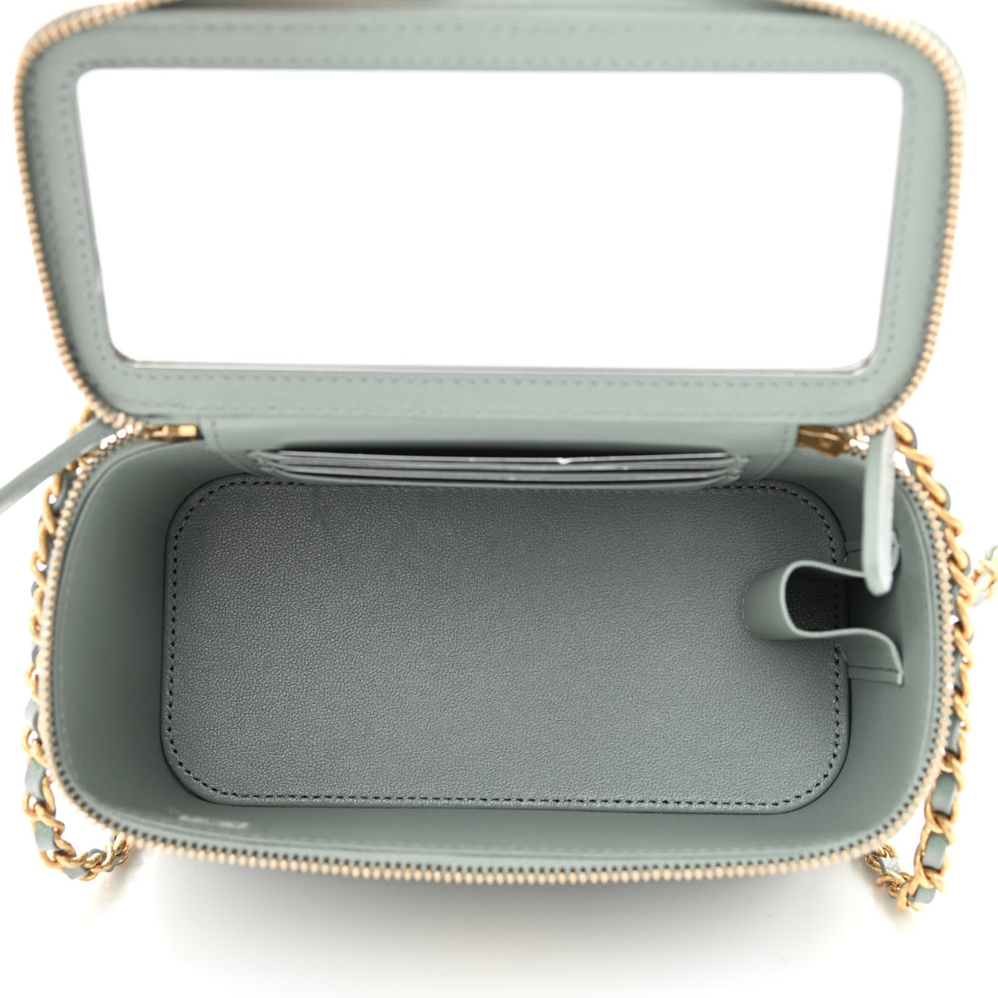 Metallic Lambskin Quilted Small CC Dynasty Vanity Case With Chain Grey