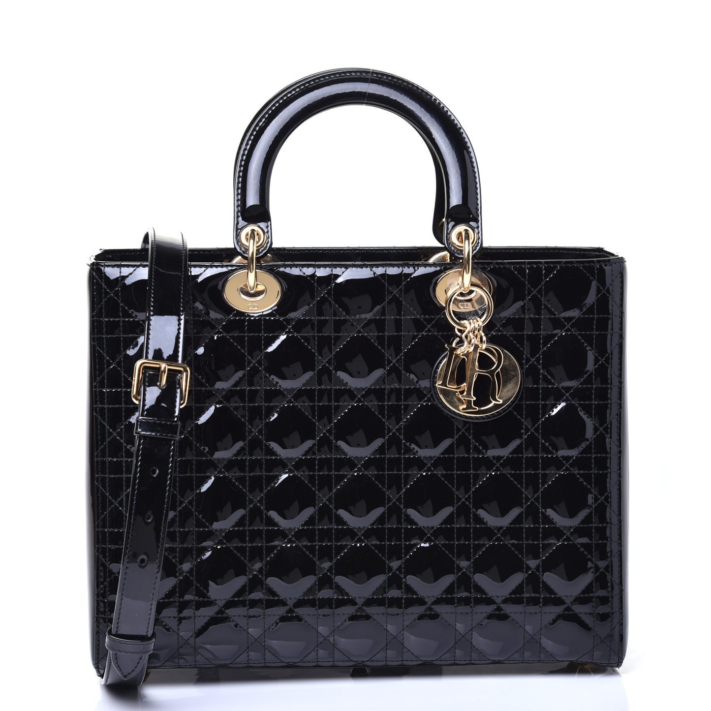 Patent Cannage Large Lady Dior Black