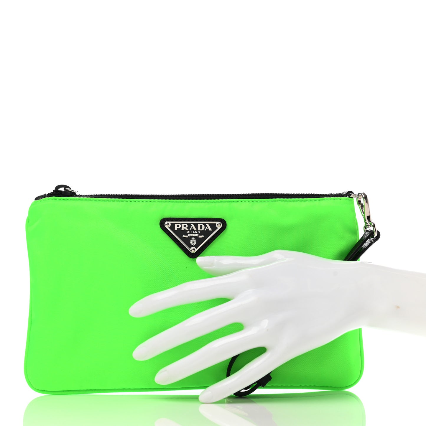 Tessuto Nylon Saffiano Wristlet Green Fluo