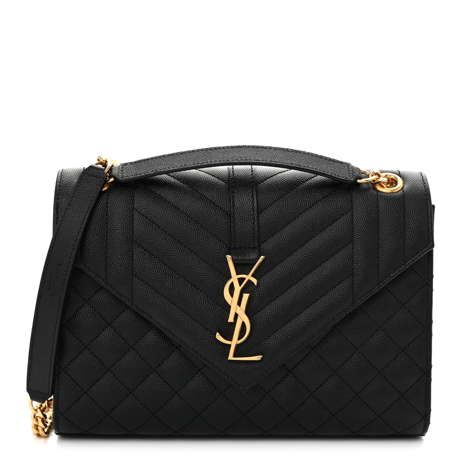 Saint Laurent Grain De Poudre Textured Mixed Matelasse Triquilt Medium Monogram Satchel Black 1 of 14