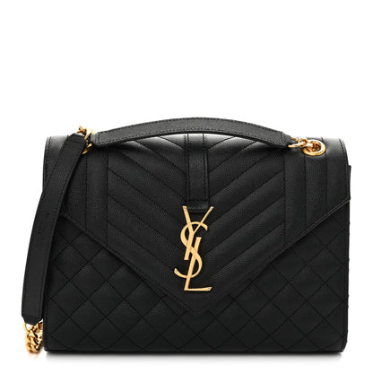 Saint Laurent Grain De Poudre Textured Mixed Matelasse Triquilt Medium Monogram Satchel Black 1 of 14