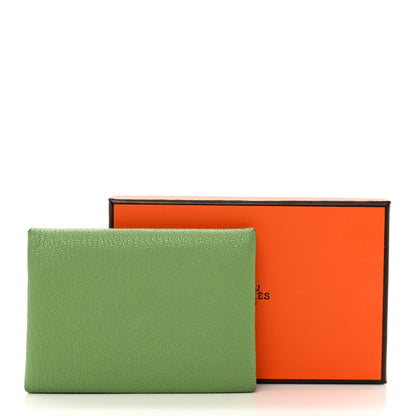 Hermes Chevre Mysore Verso Calvi Duo Card Case Vert Criquet Rose Lipstick 9 of 9