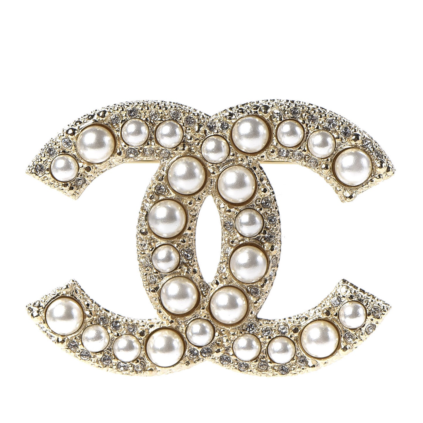Pearl Crystal CC Brooch Gold