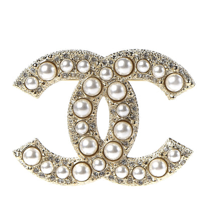 Chanel Pearl Crystal CC Brooch Gold 1 of 4