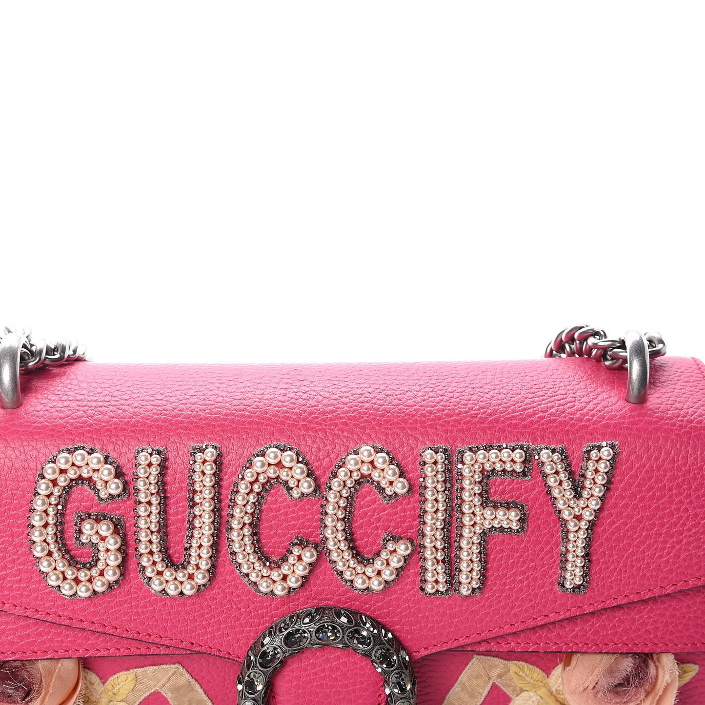 Pebbled Calfskin Embellished Guccify Small Dionysus Shoulder Bag Rosa