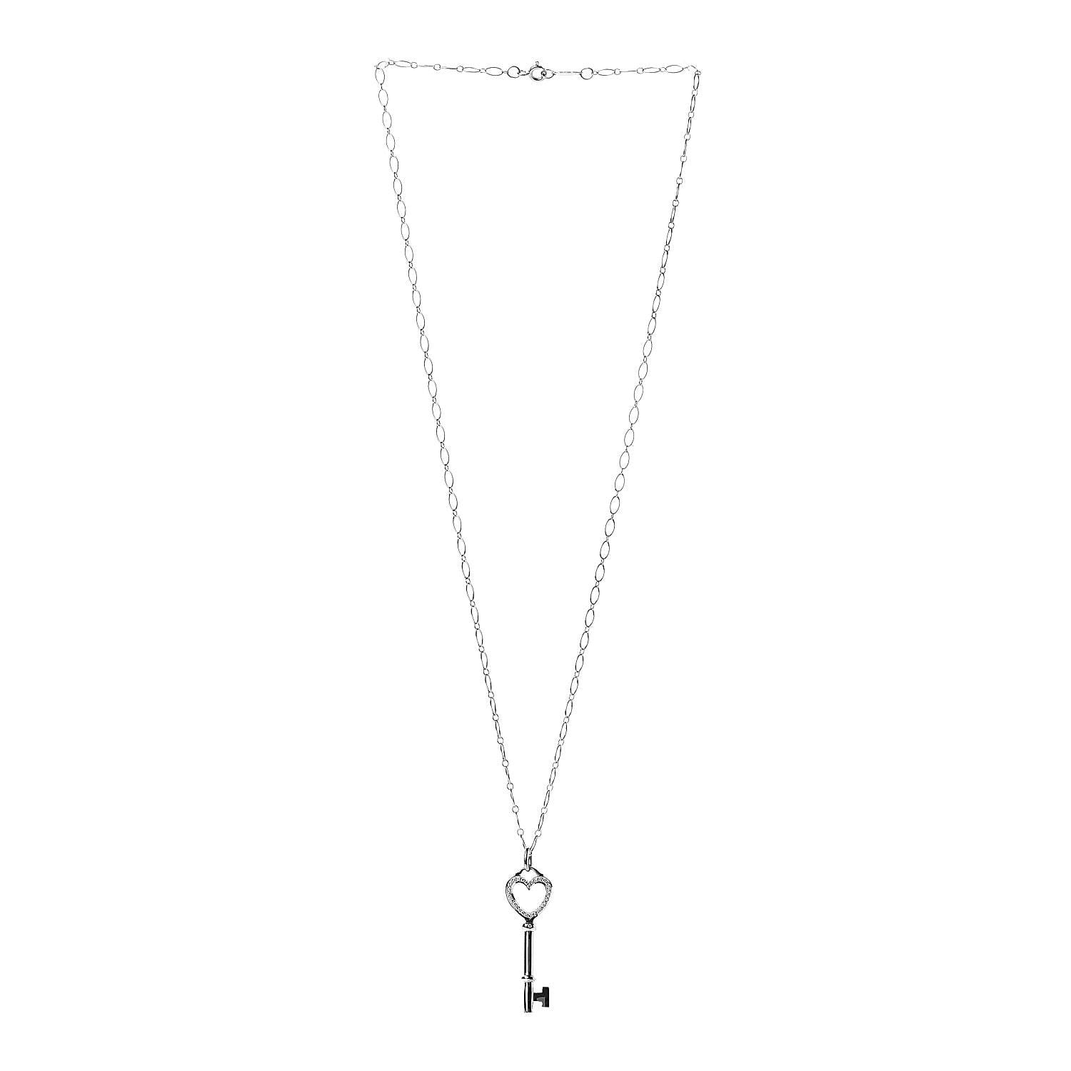 Tiffany 18K White Gold Diamond Mini Heart Key Charm Pendant Link Necklace 3 of 6