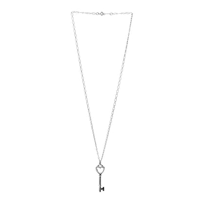 Tiffany 18K White Gold Diamond Mini Heart Key Charm Pendant Link Necklace 3 of 6