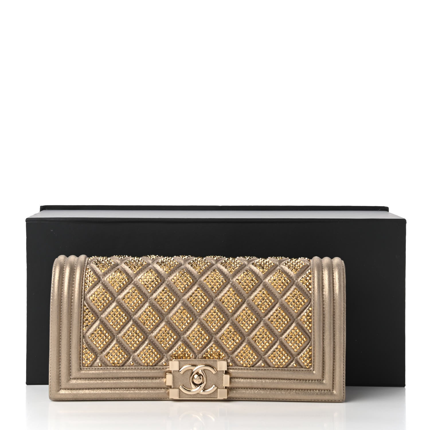 Chanel Metallic Lambskin Crystal Boy Flap Clutch Gold 11 of 11