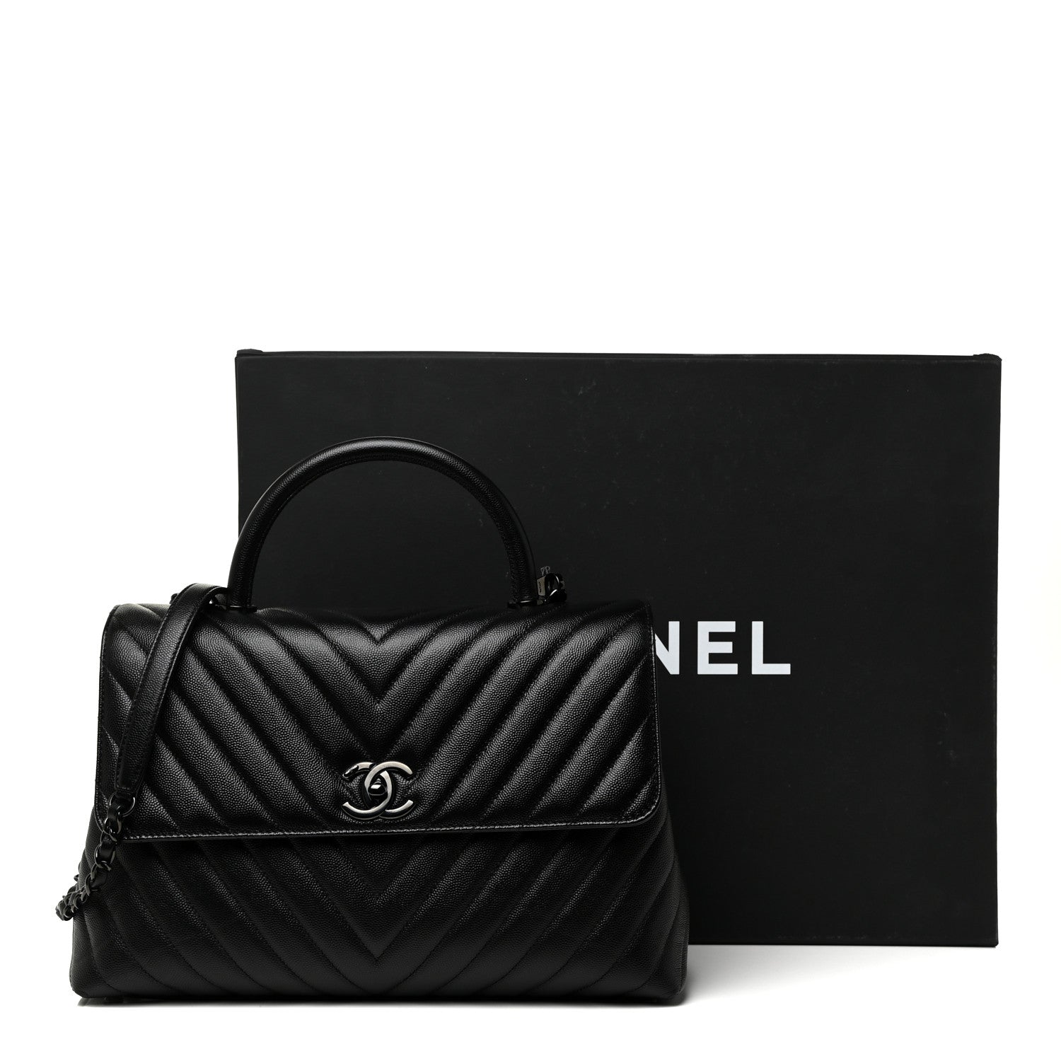 Chanel Caviar Chevron Quilted Medium Coco Handle Flap So Black 13 of 13