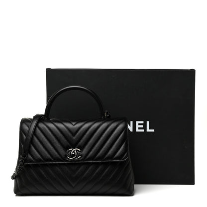 Chanel Caviar Chevron Quilted Medium Coco Handle Flap So Black 13 of 13