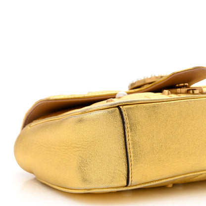Gucci Metallic Calfskin Matelasse Studded Mini Pearly GG Marmont Shoulder Bag Gold 9 of 10