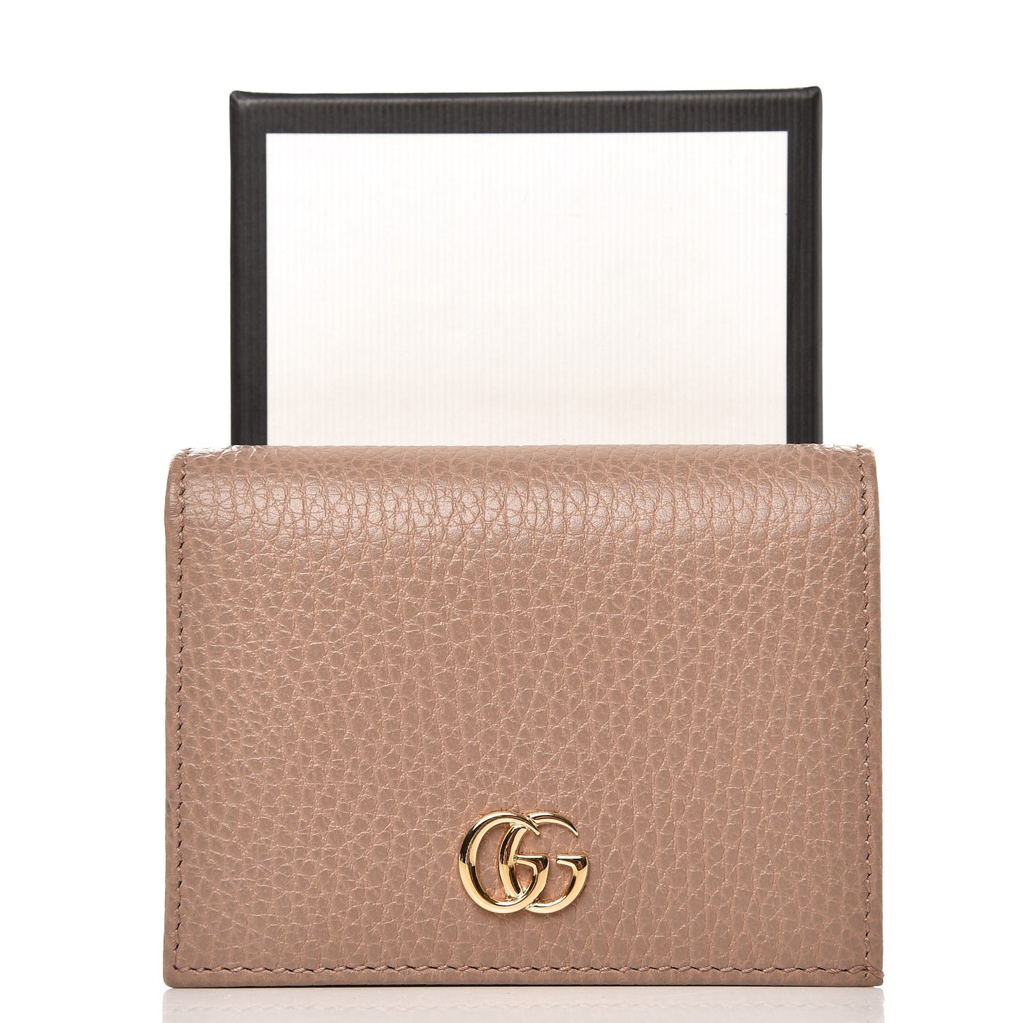 Pebbled Calfskin GG Marmont Card Case Porcelain Rose