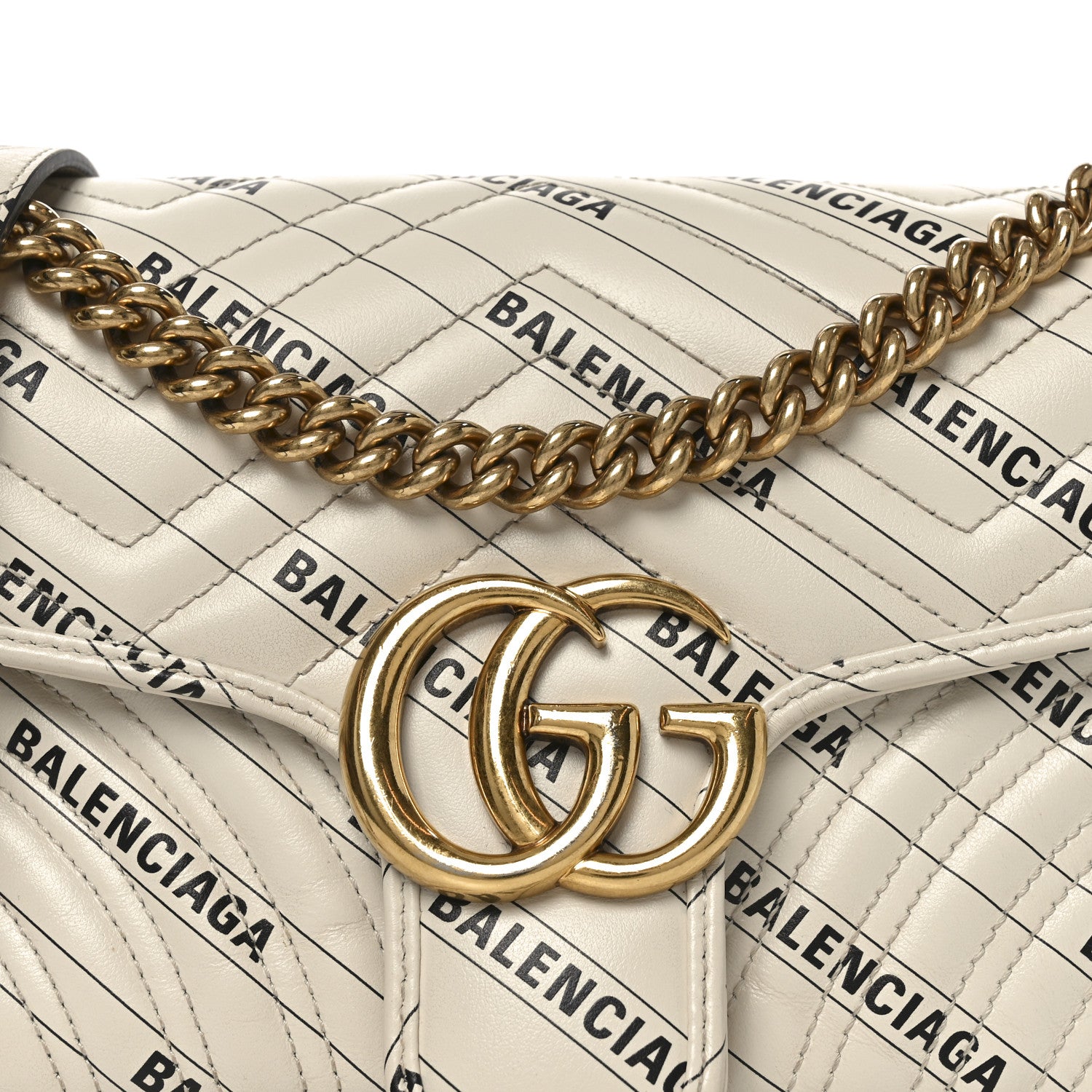 Gucci X BALENCIAGA Calfskin Matelasse Logo Print Small GG Marmont Shoulder Bag White 8 of 10
