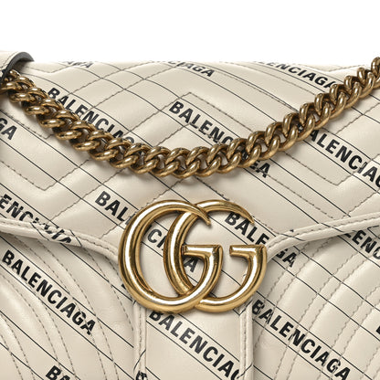 Gucci X BALENCIAGA Calfskin Matelasse Logo Print Small GG Marmont Shoulder Bag White 8 of 10
