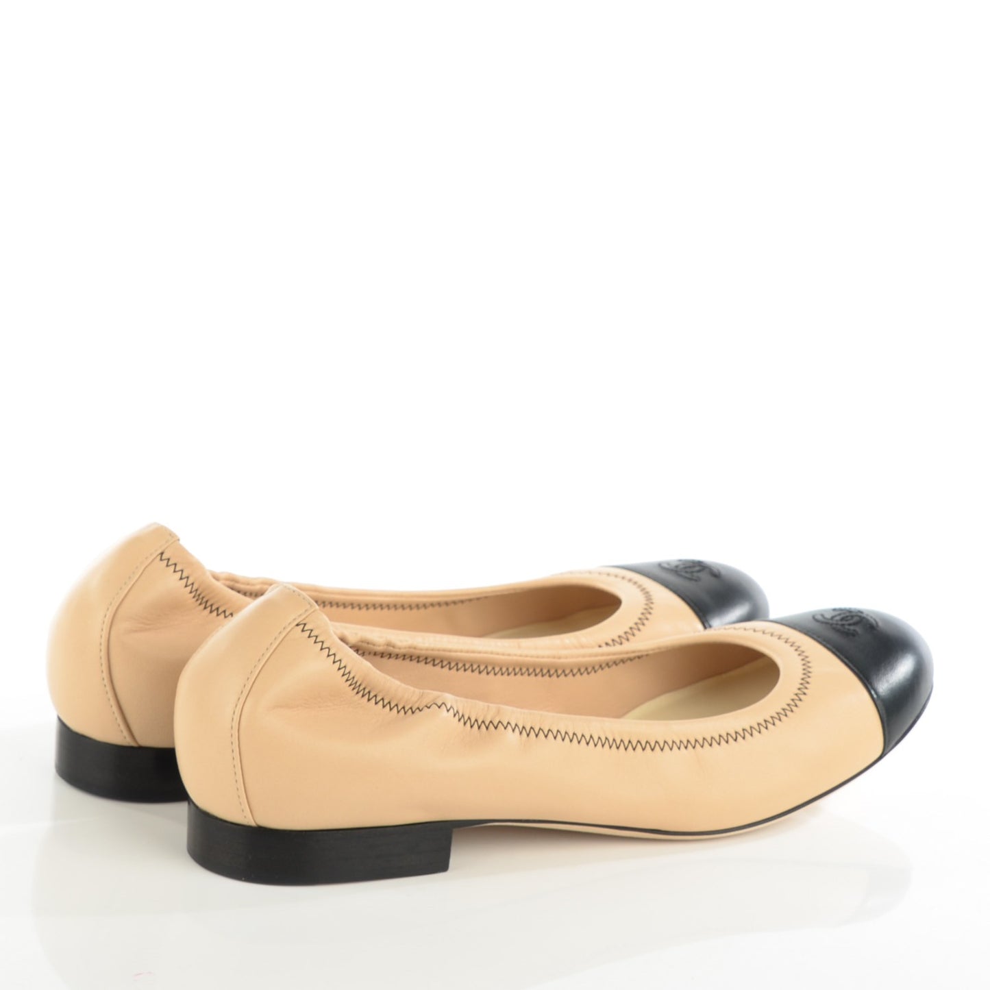 Lambskin Cap Toe CC Ballerina Flats 40 Beige Black