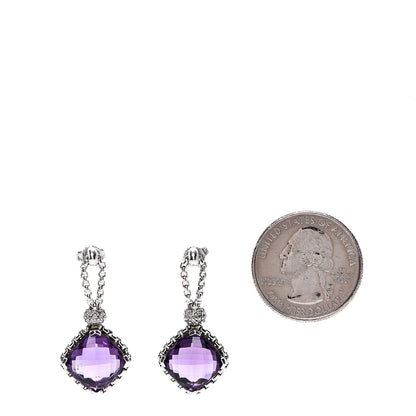 David Yurman Sterling Silver Diamond Amethyst Cushion On Point Drop Earrings 2 of 4