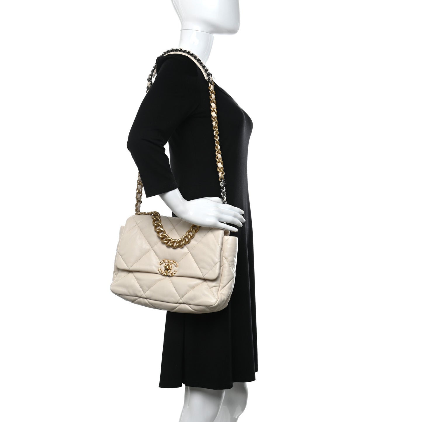 Lambskin Quilted Large Chanel 19 Flap Light Beige
