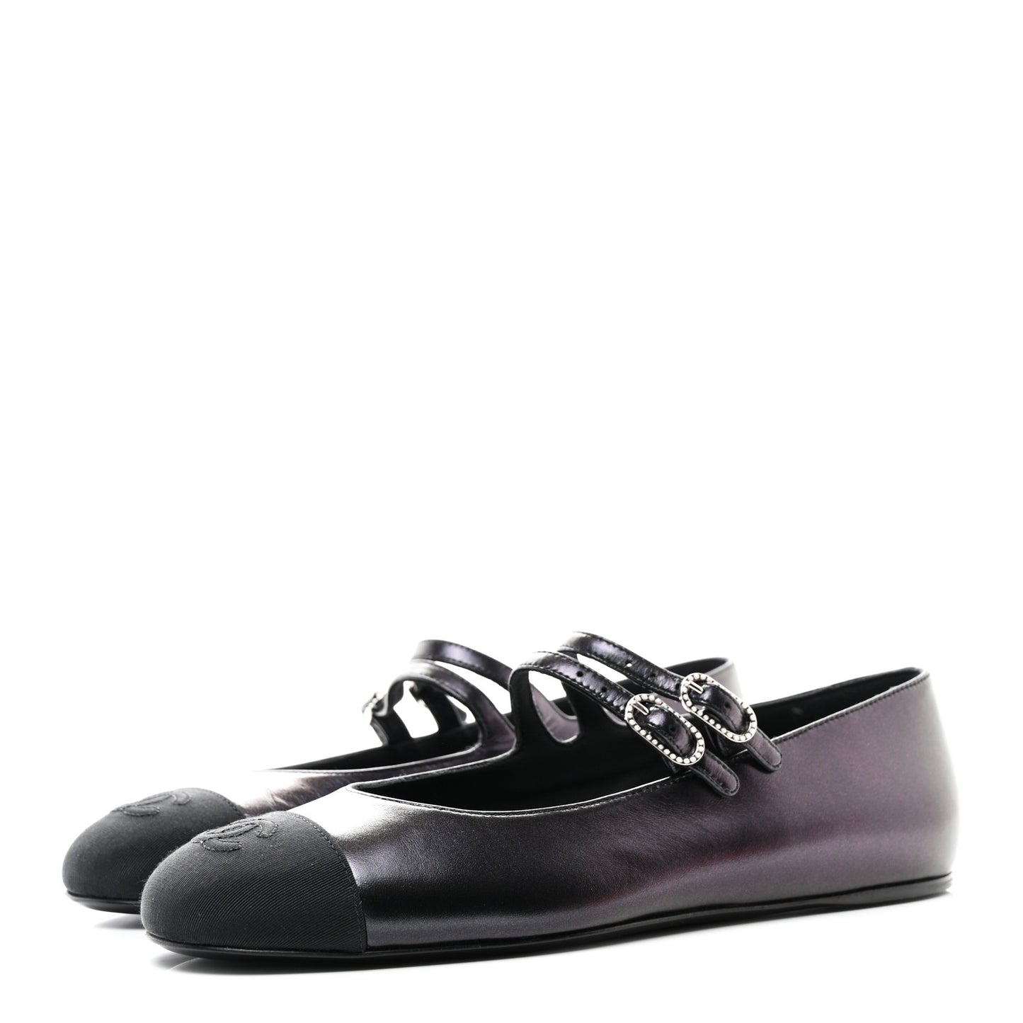 Lambskin Grosgrain Pearl Mary Jane Flats 38 Black