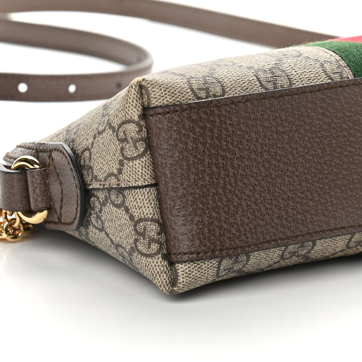GG Supreme Monogram Textured Dollar Calfskin Web Small Ophidia Dome Shoulder Bag Beige Ebony New Acero