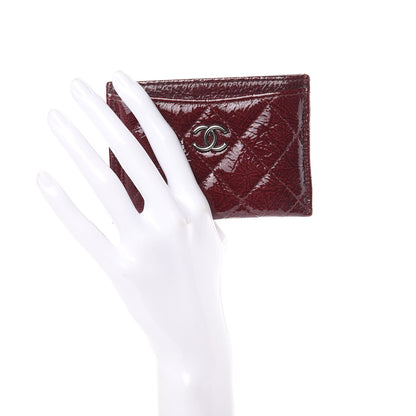 Chanel Distressed Patent Quilted Card Holder Bordeaux 3 of 10